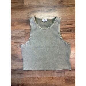 LE LIS COLLECTION Ribbed Mineral Cropped Tank Sage Racerback Basics Essential